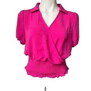 NWT, No Frills Los Angeles Faux Wrap Elastic Smock Waist Top, Sz M